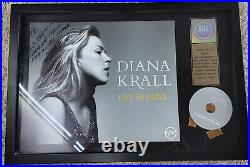 Actual RIAA Diana Krall Live in Paris Gold CD Autographed Framed Sales Award