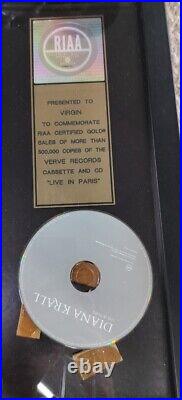 Actual RIAA Diana Krall Live in Paris Gold CD Autographed Framed Sales Award