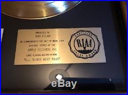Apple Records George Harrison RIAA GOLD RECORD AWARD PRESENTED TO BOB DYLAN