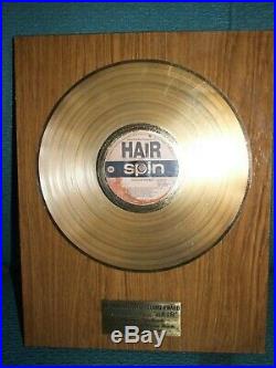 Australian Gold Record Award Hair Spin Records Plaque 1970's Rare