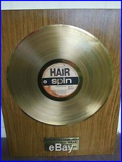 Australian Gold Record Award Hair Spin Records Plaque 1970's Rare