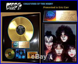 Authentic KISS, CREATURES OF THE NIGHT RIAA GOLD RECORD AWARD to ERIC CARR