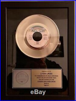Authentic, KISS, RIAA GOLD RECORD AWARD! Hit Single BETH