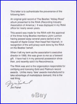 BEATLES RIAA Abbey Road GOLD RECORD AWARD Presented to the RIAA WithAuthentication
