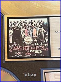 Beatles RIAA Gold Record Award Sgt. Pepper Authentic Memorabilia