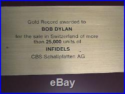 Bob Dylan Infidels Switzerland Gold Record Award Rare
