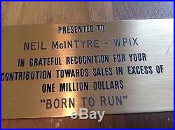 Born To Run Gold Record In House Award For Sale Of More Than $1,000,000 In Sales