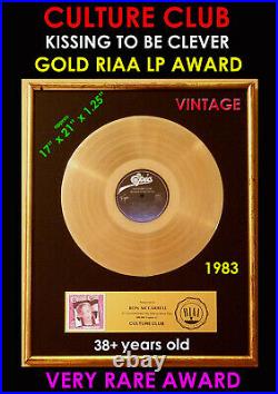 CULTURE CLUB Kissing to Be Clever GOLD RIAA Record LP Award 1982 Boy George RARE