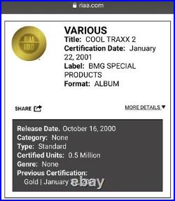 Cool Traxx 2 RIAA Gold Record Award NSync Backstreet P! NK Aquilera Britney