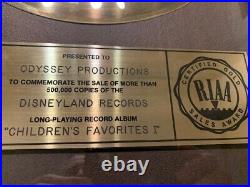 Disney Children's Favorites RIAA CERTIFIED GOLD RECORD ALBUM AWARD 1979 OFFICIAL