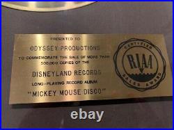 Disney Mickey Mouse Disco RIAA CERTIFIED GOLD RECORD ALBUM AWARD 1979 OFFICIAL