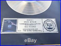 E. T. The Extra-Terrestrial soundtrack RIAA gold record award Bruce Botnick RARE
