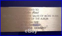 ELTON JOHN 1985 Gold Record Award presented to manager JOHN REID -100% AUTHENTIC