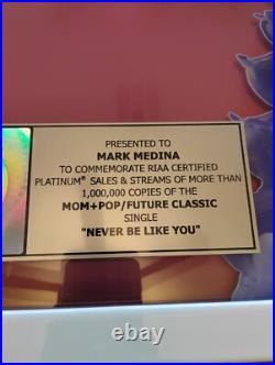 Flume Never Be Like You RIAA Album Award Platinum 1 Mi Gold Music Record Rare Flume Never Be Like You RIAA Album Award Platinum 1 Mi Gold Music Record Rare