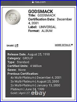Godsmack Debut Album RIAA Gold Record Award Sully Erna