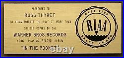 JAMES TAYLOR 1976 In The Pocket RIAA GOLD RECORD AWARD to Warner Bros Chairman