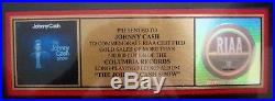Johnny Cash RIAA Gold Record Award for LP THE JOHNNY CASH SHOW with Miller COA