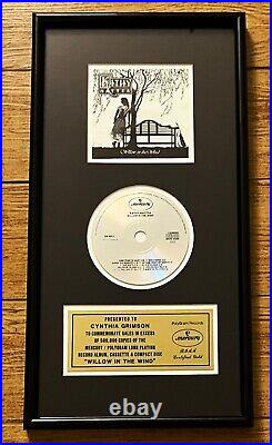 KATHY MATTEA 1990 Gold Mercury Records Award for WILLOW IN THE WIND, Non RIAA