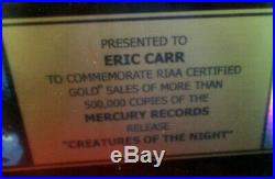 Kiss, Creatures Of The Night Vintage Style Riaa Gold Record Award, Eric Carr