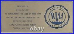 MARIA MULDAUR 1974 RIAA WHITE MATTE GOLD RECORD AWARD Midnight at the Oasis
