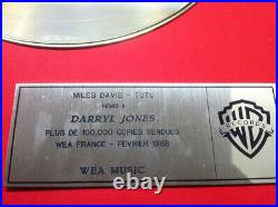 MILES DAVIS Tutu 1986 In-House Gold Record Award To DARRYL JONES ROLLING STONES