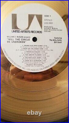 Nitty Gritty Dirt Band Will The Circle Be. Riaa Vintage Gold Record Award