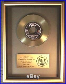 Paul McCartney & Wings Listen To What The Man Said 45 Gold RIAA Record Award