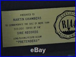 Personal Riaa Gold record Drummer Martin Chambers The Pretenders Award Disc