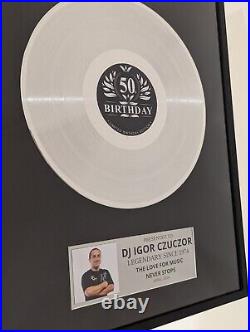 Pesonalized Platinum Album Record Music Award for DJ Producer / Recording Studio
