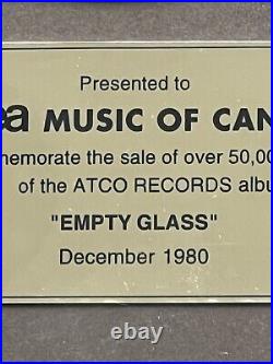 Pete Townshend Empty Glass 1980 CRIA Gold Record Award presented to WEA Music