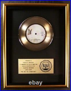 Queen We Are The Champions 45 Gold RIAA Record Award Elektra Records To Freddie