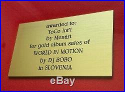 RARE DJ Bobo World in Motion gold record award Slovenia no RIAA BPI