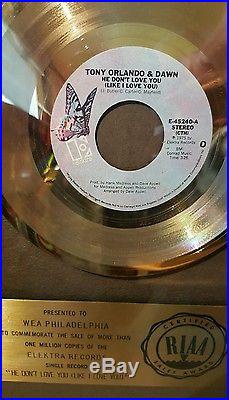 RIAA AWARD Tony Orlando He Dont love you GOLD RECORD 1975 RARE! FLOATER