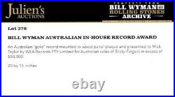 ROLLING STONES Mick Taylors Aust STICKY FINGERS GOLD RECORD AWARD EX-Bill Wyman