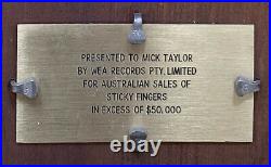 ROLLING STONES Mick Taylors STICKY FINGERS AUSTRALIAN GOLD RECORD AWARD No RIAA