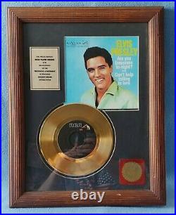 Rare Elvis Presley 24kt Gold Plated 45 Record Framed Million Seller Award 1989