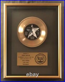 Ringo Starr Photograph 45 Gold RIAA Record Award Apple Record To George Harrison