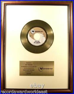Roy Orbison Crying 45 Gold Non RIAA Record Award Monument Records