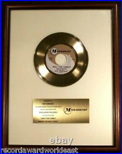 Roy Orbison Only The Lonely 45 Gold Non RIAA Record Award Monument Records