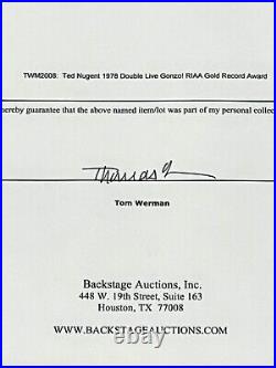 TED NUGENT RIAA Gold Floater Record Award for the Album Double Live Gonzo