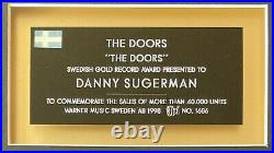 THE DOORS Debut Album SWEDISH GOLD RECORD AWARD to Manager DANNY SUGERMAN