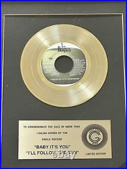 The BEATLES Baby It's You Certified Gold 45 Record Sales Award Limited Edition