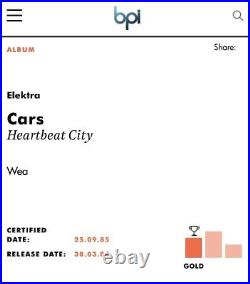 The Cars Heartbeat City BPI Non-RIAA Gold Record Award UK