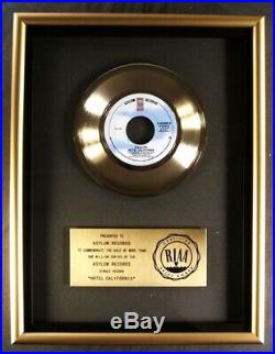 The Eagles Hotel California 45 Gold RIAA Record Award Asylum Records
