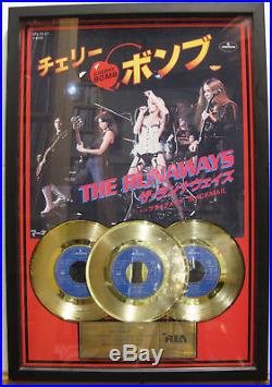 The RUNAWAYS Cherry Bomb RIAJ JAPAN 7 GOLD RECORD AWARD 45rpm PUNK Kim Fowley