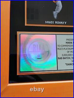 Tones And I Dance Monkey RIAA Multi Platinum Music Gold Record Award Rare 3 Mil