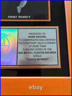 Tones And I Dance Monkey RIAA Multi Platinum Music Gold Record Award Rare 3 Mil