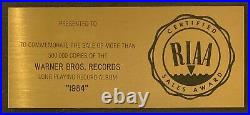VAN HALEN 1984 RIAA Gold Record Award PRESENTED TO SENIOR WARNER BROS EXECUTIVE