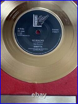 Vinyl Disc Award Display Sinitta'So macho' presented to Doreen Davies gold