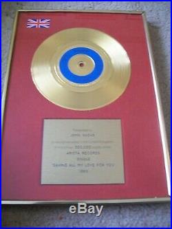 Whitney Houston Saving All My Love Gold Presentation Award Disc 500,000 Sales